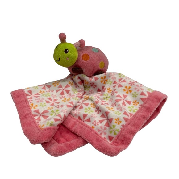 Graco Baby Pink Green Lady Bug Polka Pinwheel Geo Baby Plush Toy Lovey - Picture 1 of 9